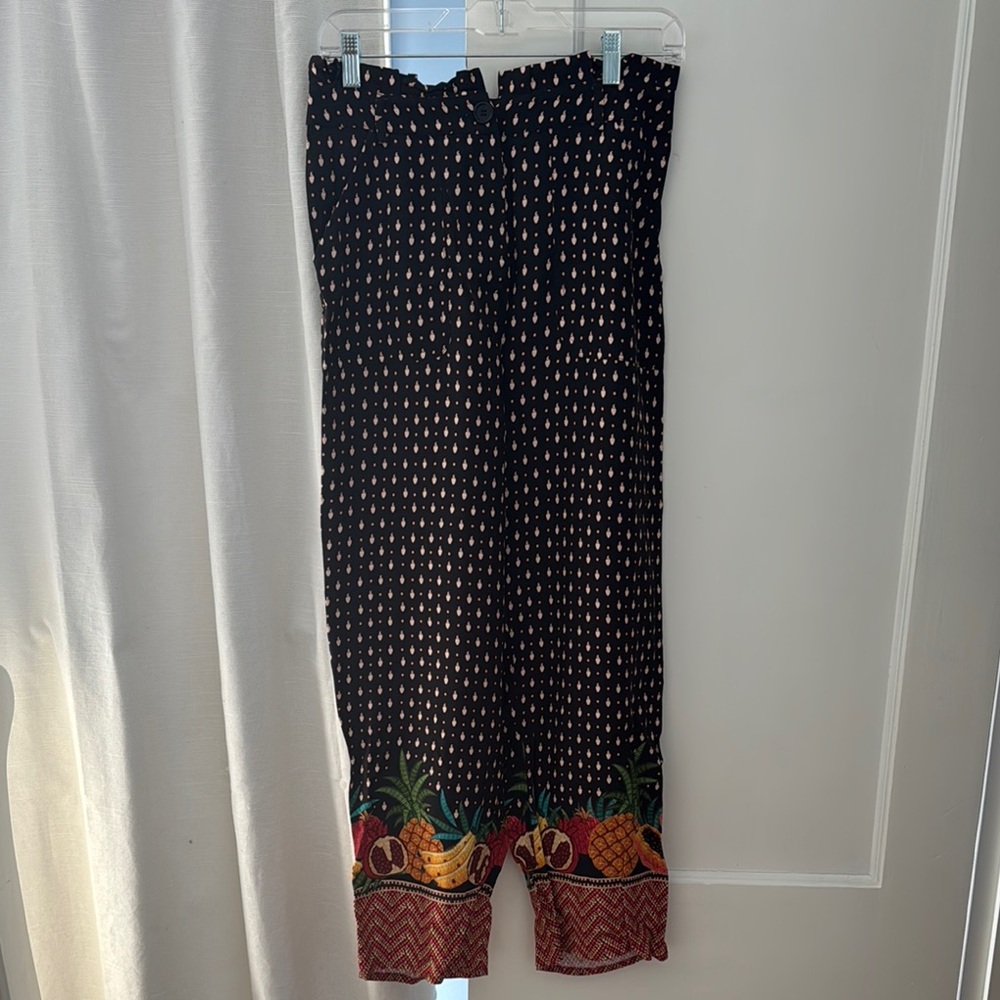 Black Patterned Pants with Colorful Hem